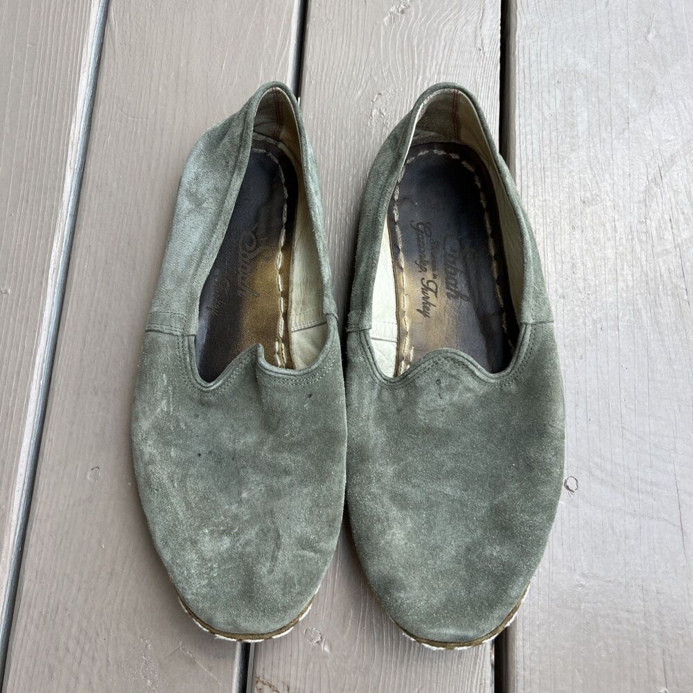 SABAH Made in Turkey Men's Leather Suede Slip-On Flat Shoes Green Size US 13